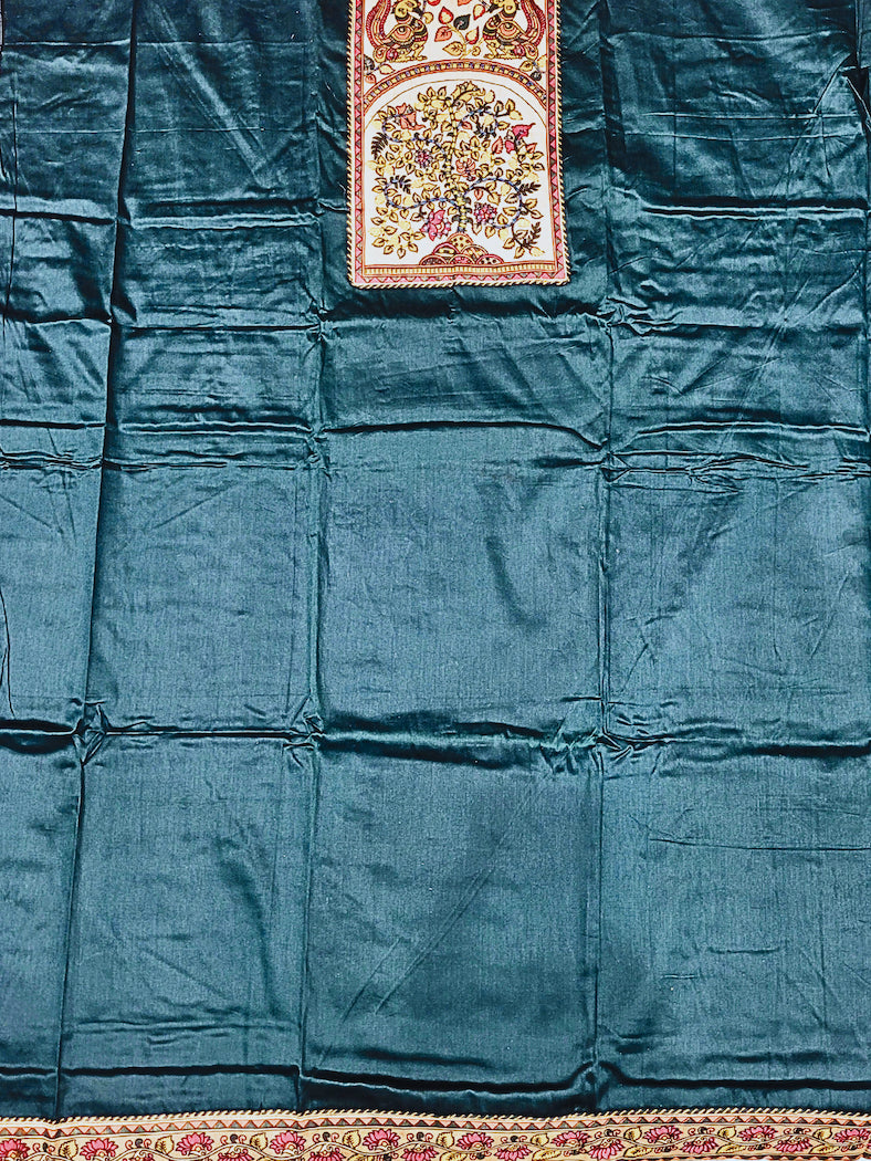 Mirror Embellished Kalamkari Print Dress Material with Animal & Human Figure Motifs