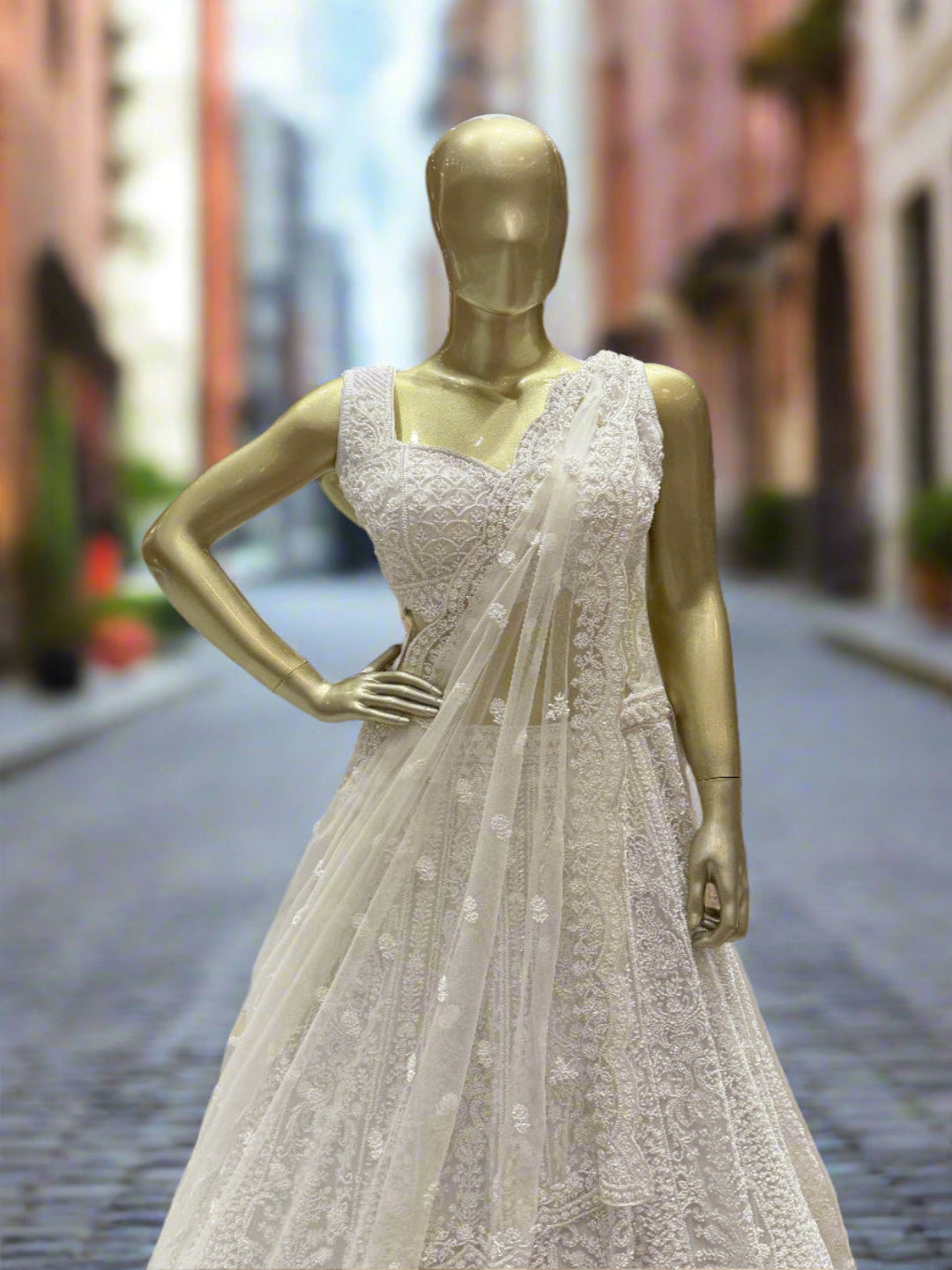 Ivory White Embellished Readymade Lehenga