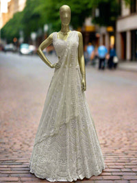 Ivory White Embellished Readymade Lehenga
