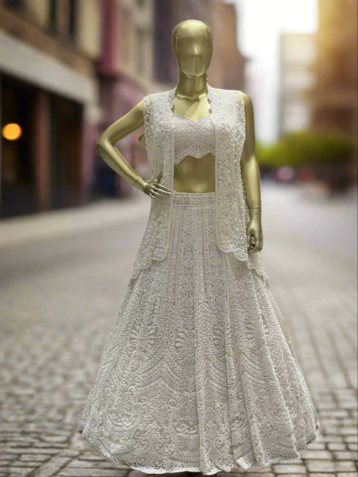 Ivory White Embellished Readymade Lehenga