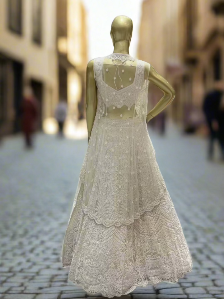 Ivory White Embellished Readymade Lehenga