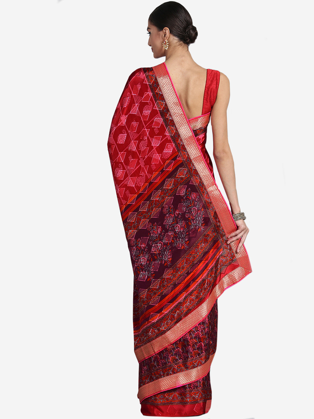 Crepe Paisley Print Saree with Zari Woven Border