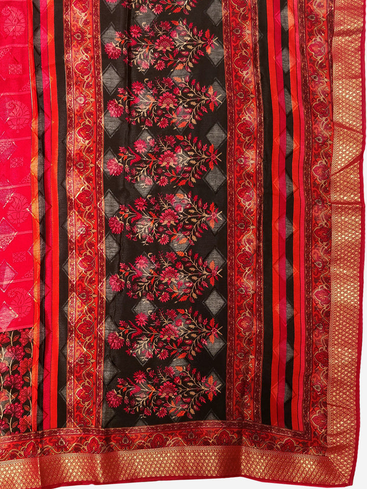 Crepe Paisley Print Saree with Zari Woven Border