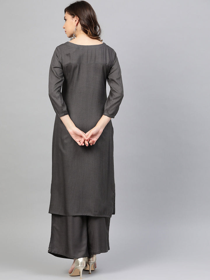 Embellished Kurta Set with Floral Resham Embroidery