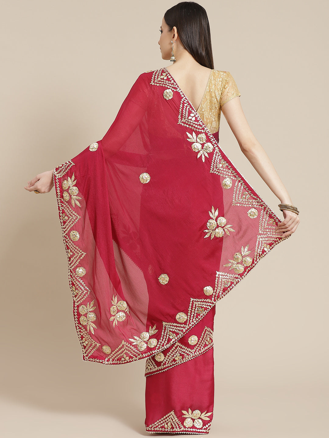 Magenta Gota Patti Embellished Saree With Contrast Lavender Blouse