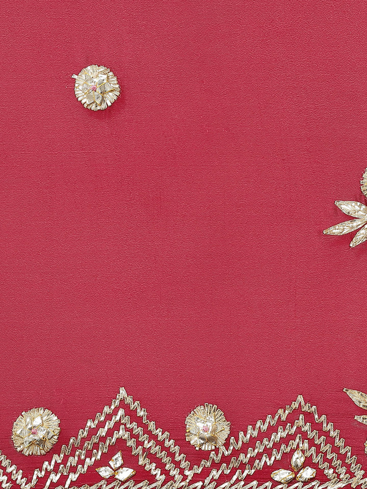 Magenta Gota Patti Embellished Saree With Contrast Lavender Blouse