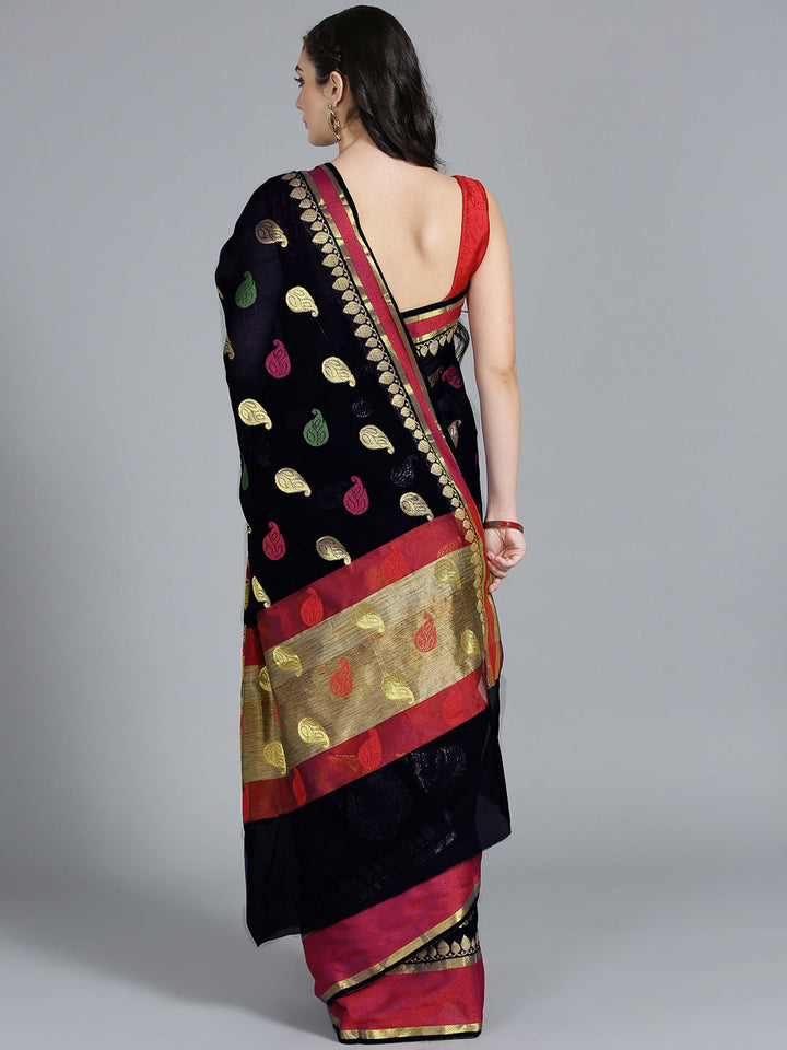 Zari Embroidered Silk saree with Beautiful Paisley Patterns