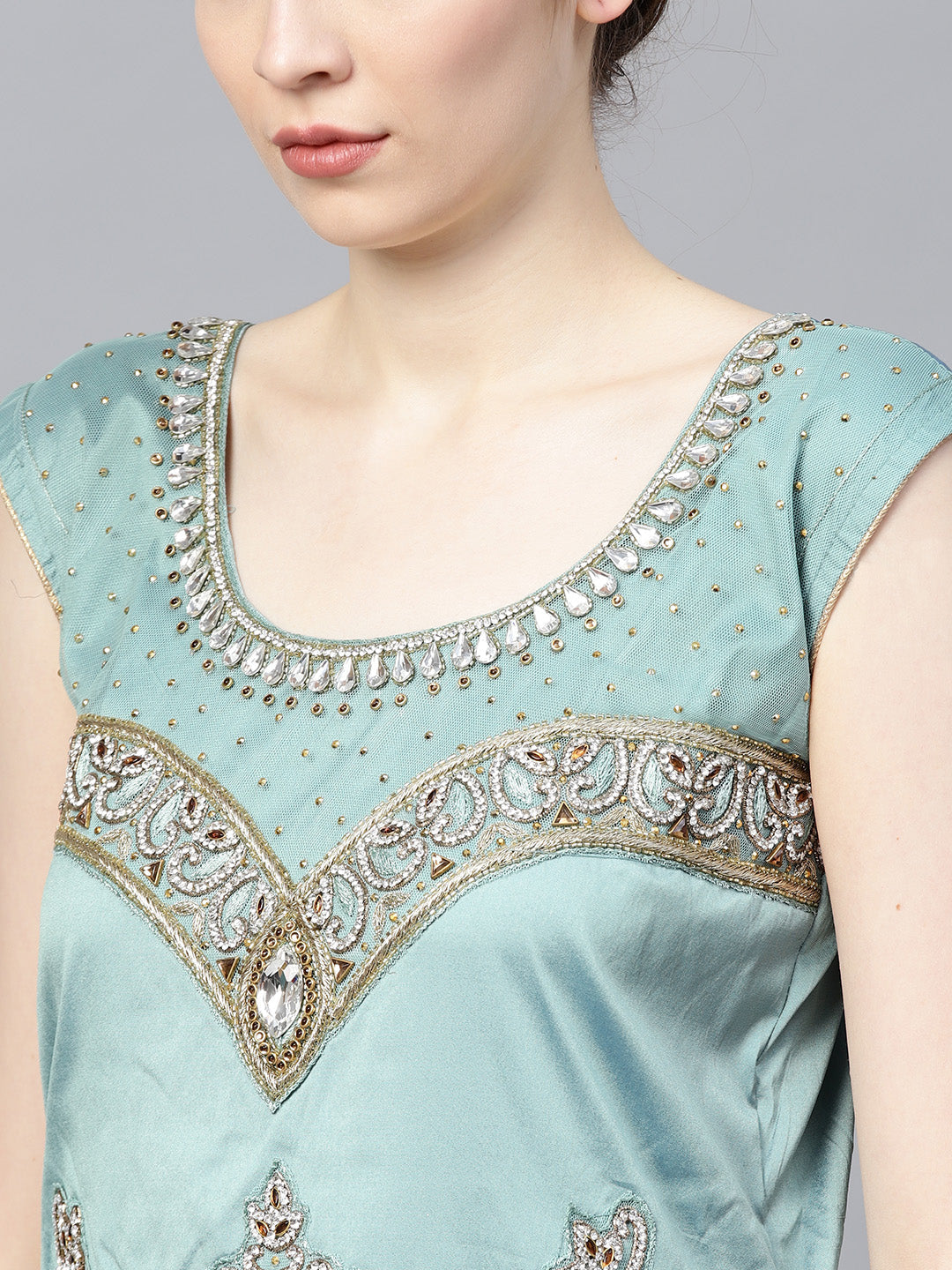 Kundan Embroidered Silk Floor Length Flared Suit