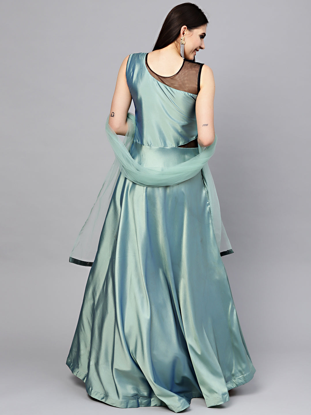 Embellished Flared Gown with Applique Embroidery