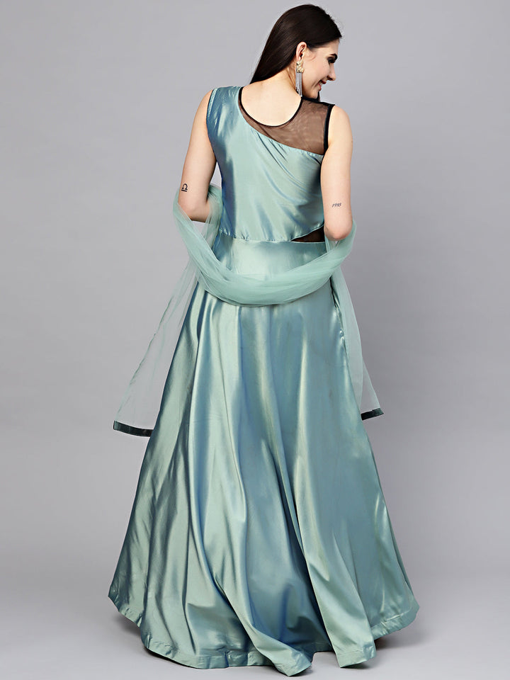 Embellished Flared Gown with Applique Embroidery