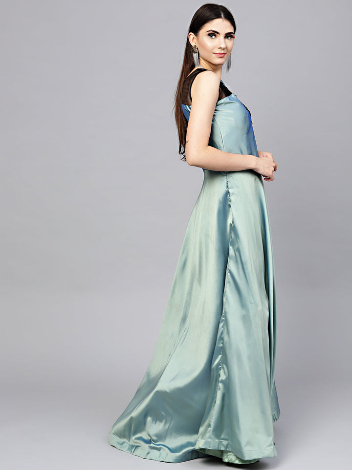 Embellished Flared Gown with Applique Embroidery
