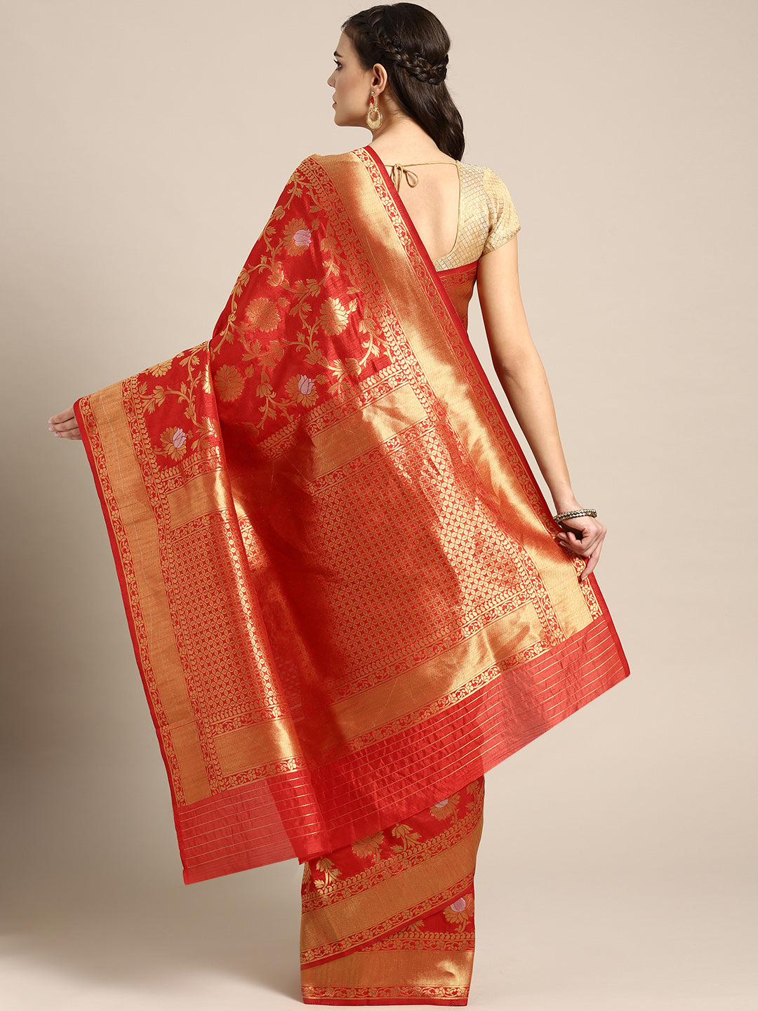 Bridal Mysore Silk Saree with Silver and Gold Zari Meenakari Weaving