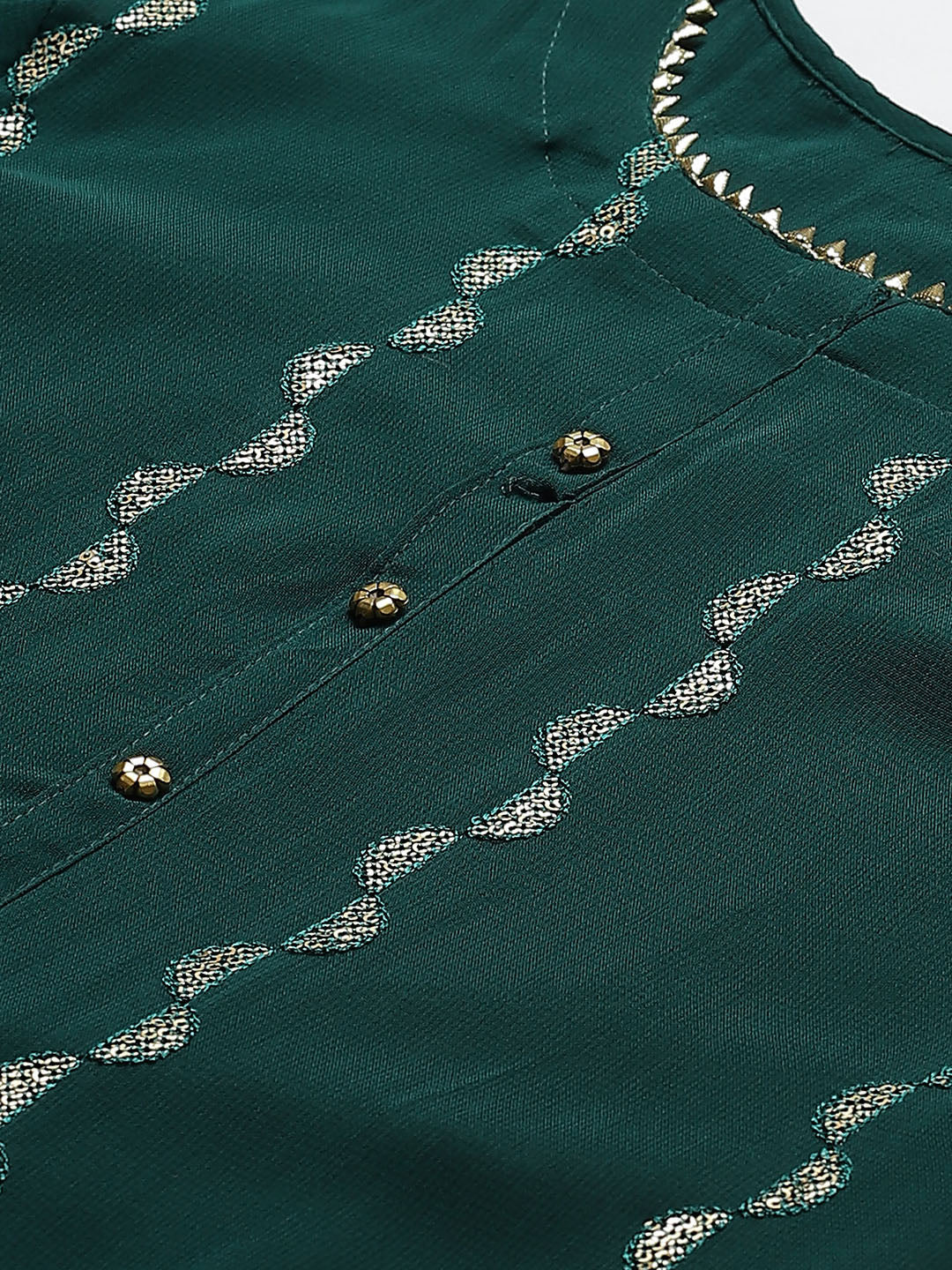 Made to Measure Bottle Green Sequence & Gota-Patti Work Kurta, Unstitched Sharara Set with Chiffon Dupatta
