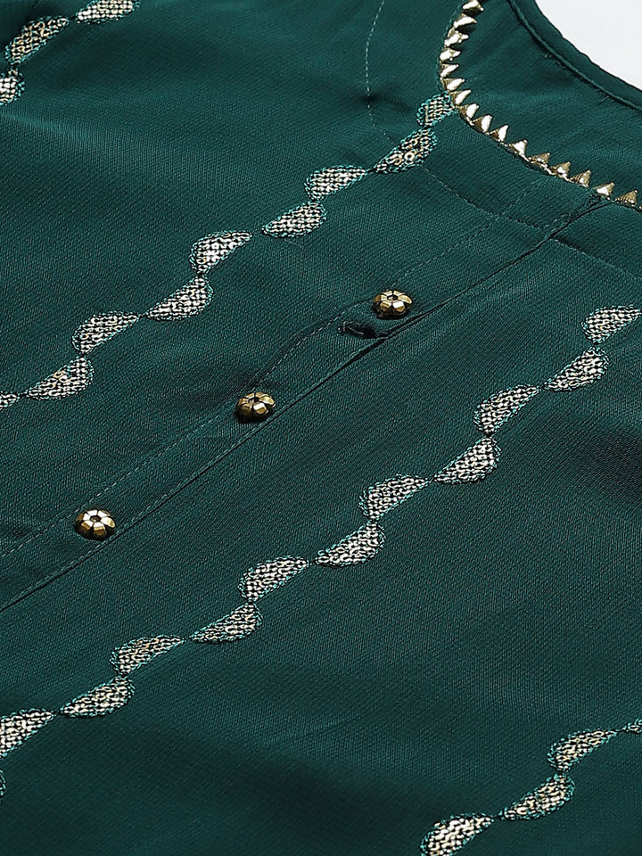 Made to Measure Bottle Green Sequence & Gota-Patti Work Kurta, Unstitched Sharara Set with Chiffon Dupatta