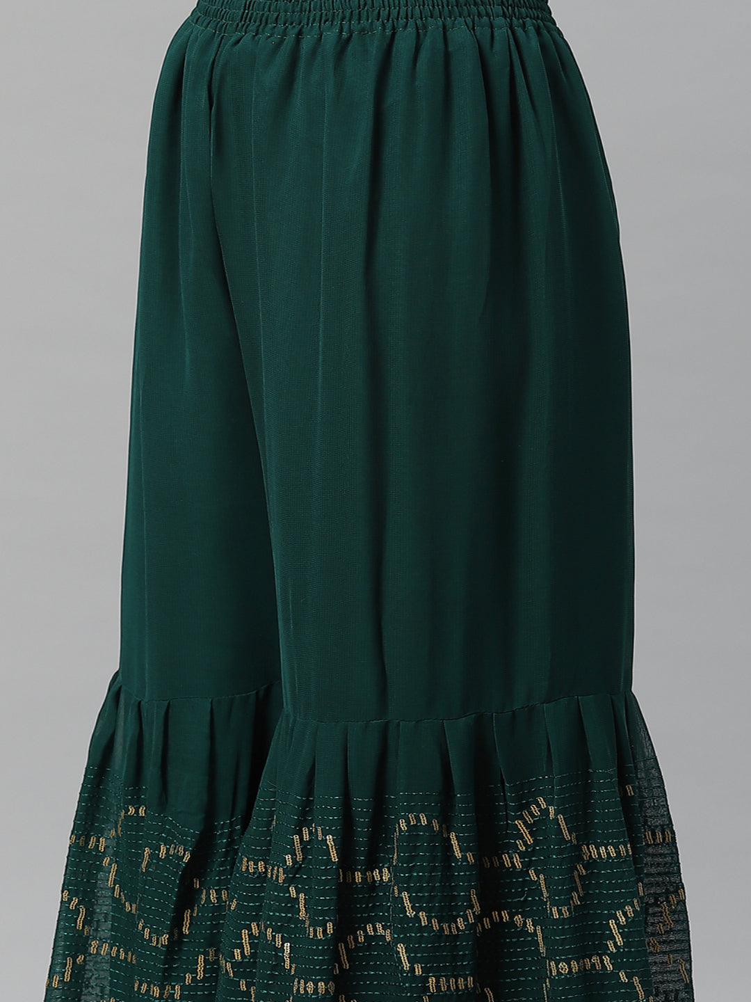 Made to Measure Bottle Green Sequence & Gota-Patti Work Kurta, Unstitched Sharara Set with Chiffon Dupatta