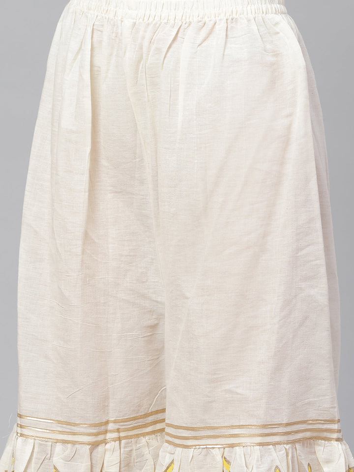 Pure Cotton Cambric Block Printing Stitched Suit with Gotta-Patti Embroidery & Sharara