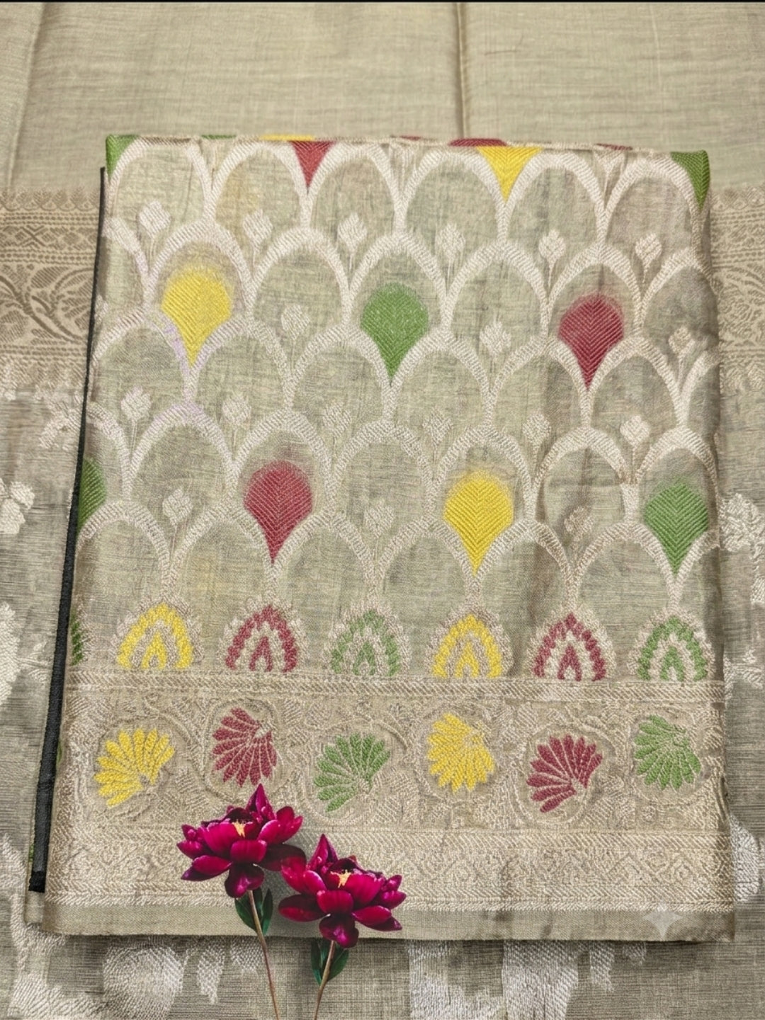 Zari Meenakari Weaving Banarasi Silk Dress Material With Floral Pattern Jhalar Dupatta