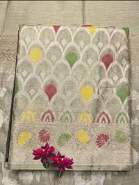Zari Meenakari Weaving Banarasi Silk Dress Material With Floral Pattern Jhalar Dupatta