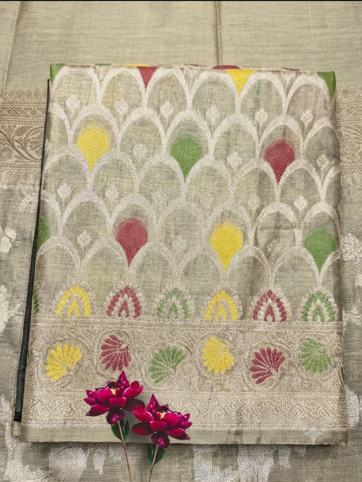 Zari Meenakari Weaving Banarasi Silk Dress Material With Floral Pattern Jhalar Dupatta