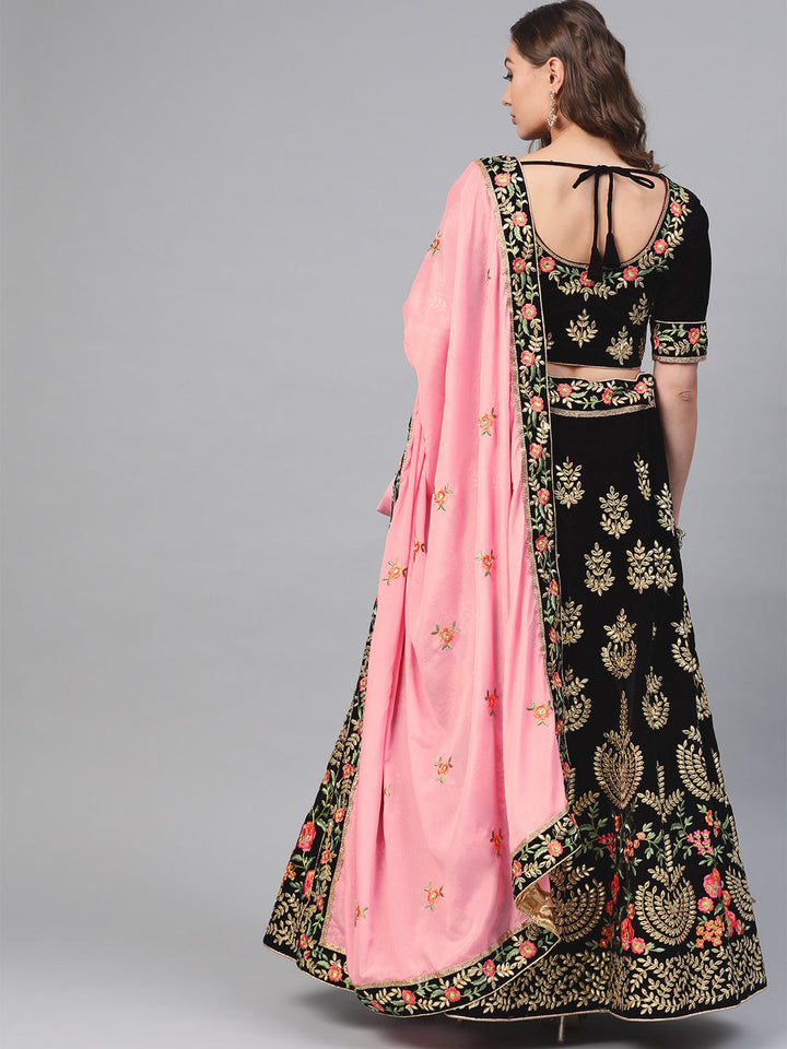 Velvet Semi-stitched Lehenga with Gota patti Embroidery
