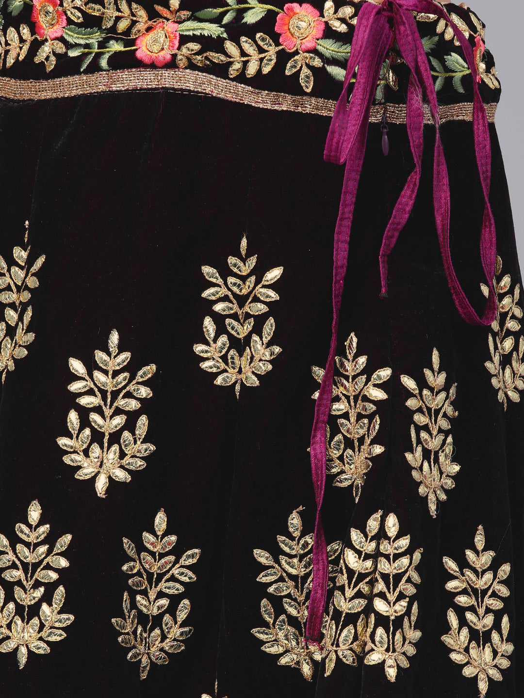 Velvet Semi-stitched Lehenga with Gota patti Embroidery