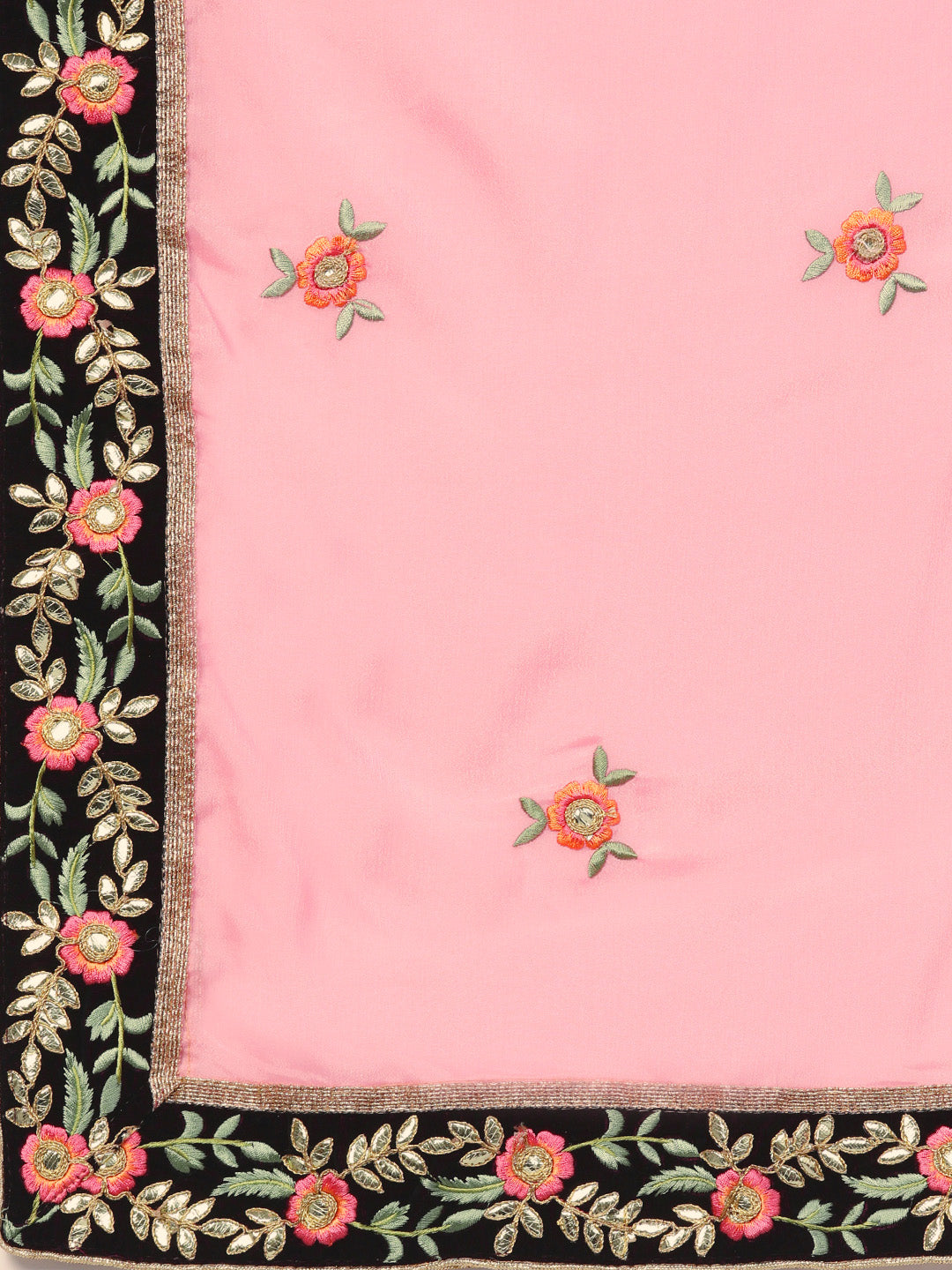 Velvet Semi-stitched Lehenga with Gota patti Embroidery