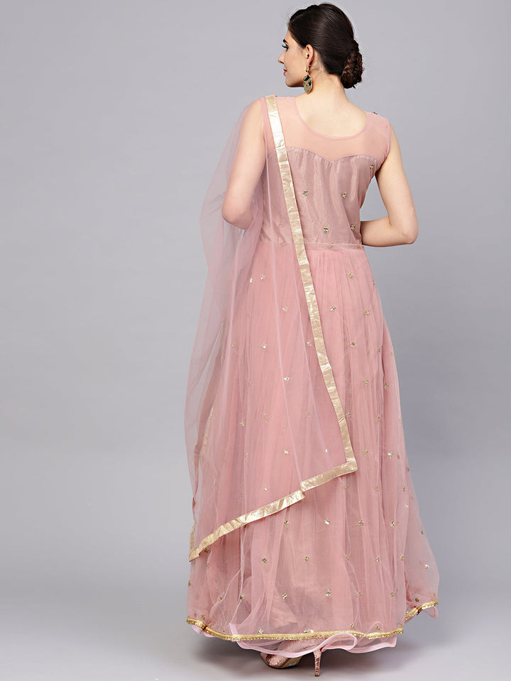 Layered Front Slit Dress with Crystal Zari Embroidery