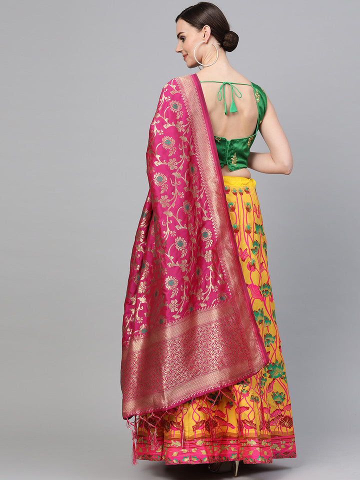 Digital Print Lehenga with Banarasi Dupatta and Embroidered Blouse