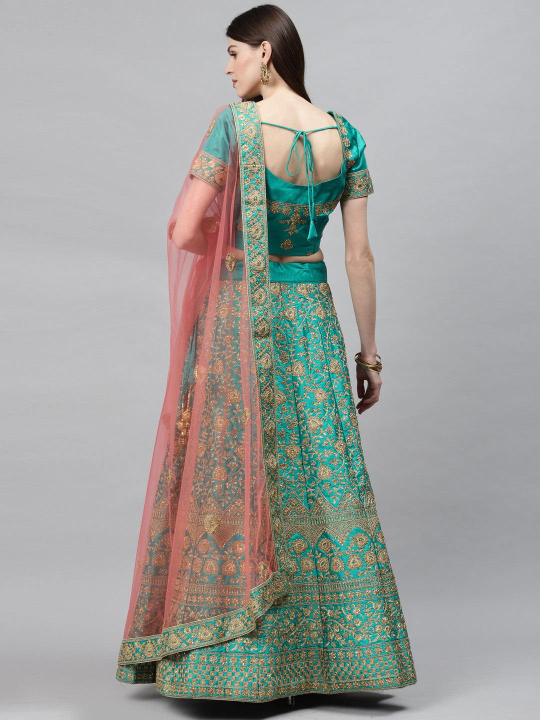 Pastel Semi-Stitched Lehenga Set with Zari & Resham Meenakari Floral Embroidery