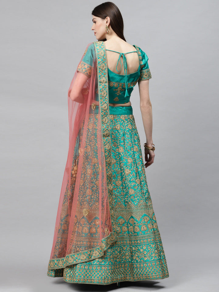 Pastel Semi-Stitched Lehenga Set with Zari & Resham Meenakari Floral Embroidery