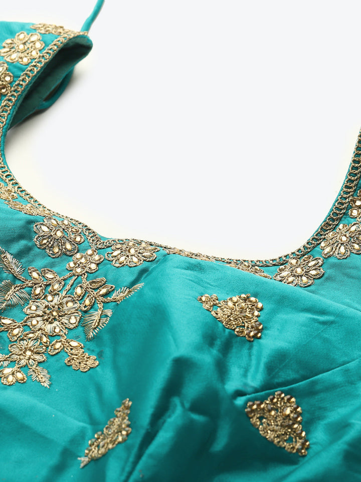 Pastel Semi-Stitched Lehenga Set with Zari & Resham Meenakari Floral Embroidery