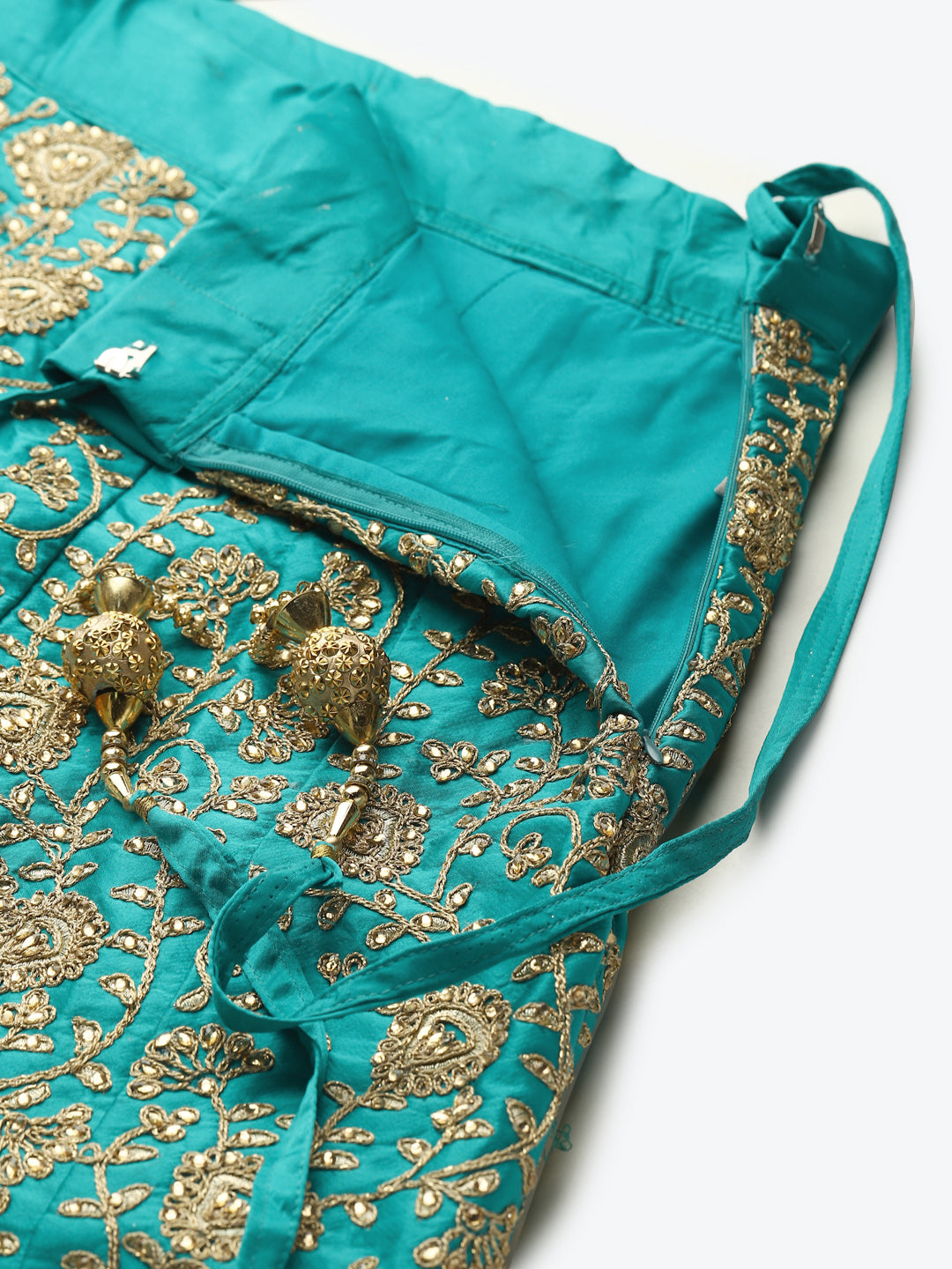Pastel Semi-Stitched Lehenga Set with Zari & Resham Meenakari Floral Embroidery