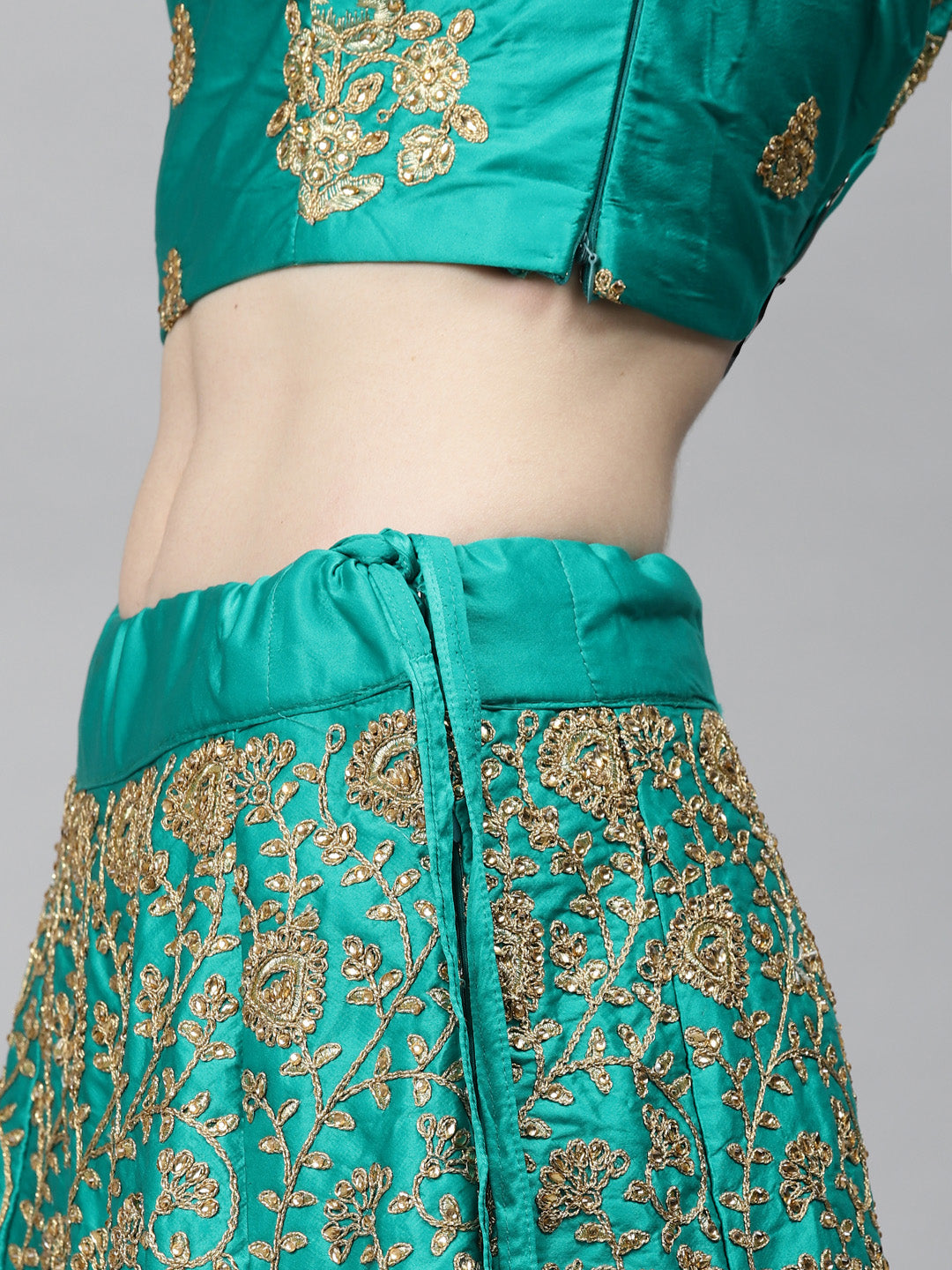 Pastel Semi-Stitched Lehenga Set with Zari & Resham Meenakari Floral Embroidery