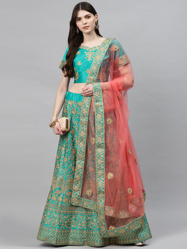 Pastel Semi-Stitched Lehenga Set with Zari & Resham Meenakari Floral Embroidery