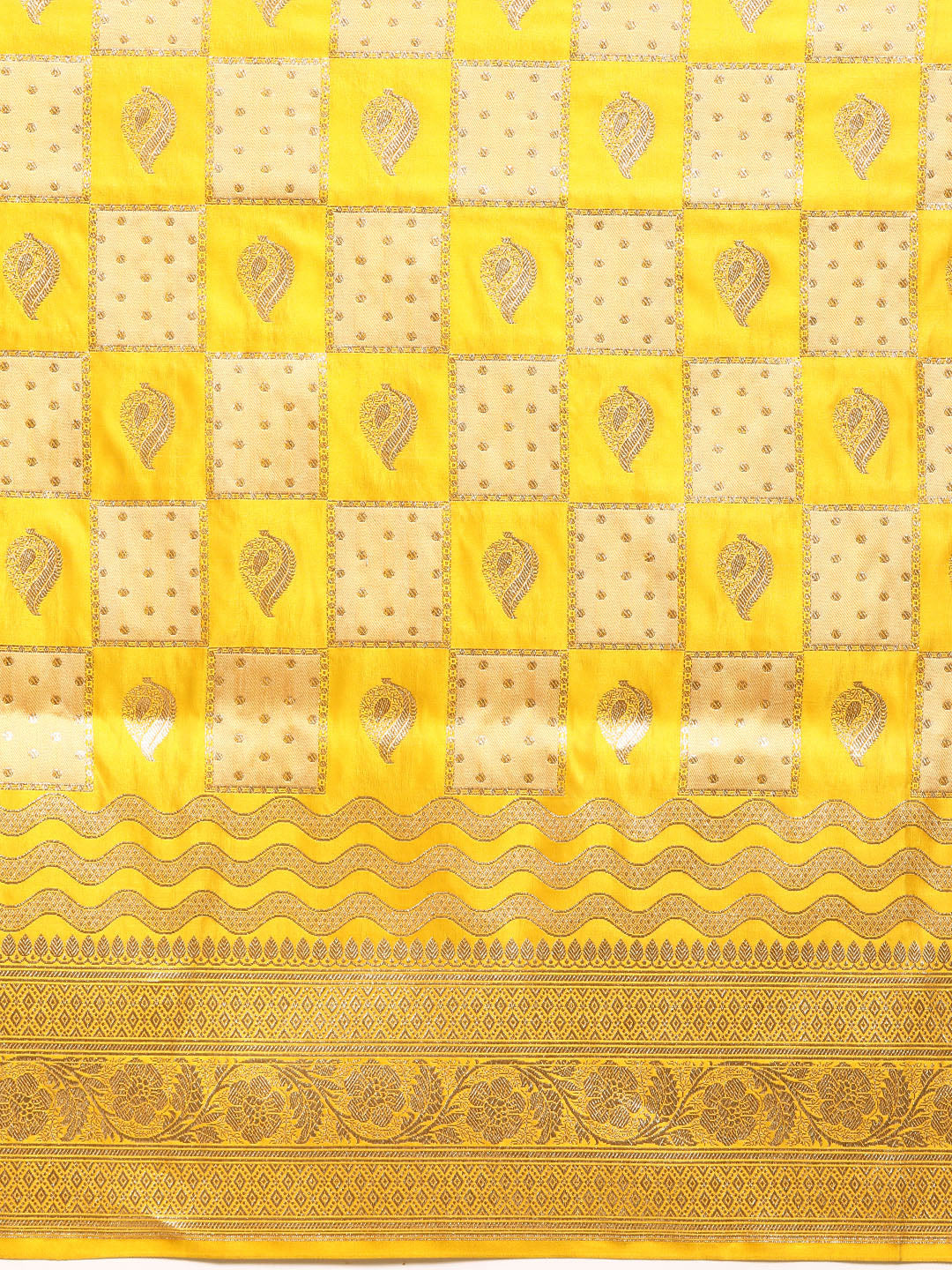 Haldi Yellow Gharchola Checked  Zari Banarasi Traditional Silk Saree