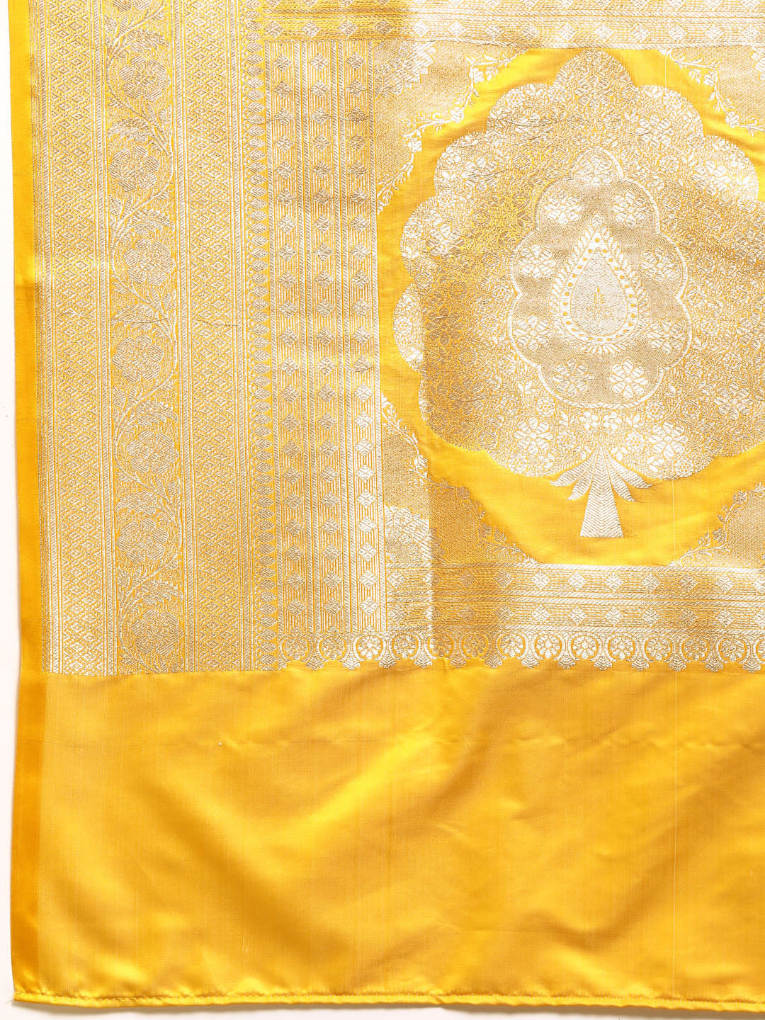 Haldi Yellow Gharchola Checked  Zari Banarasi Traditional Silk Saree
