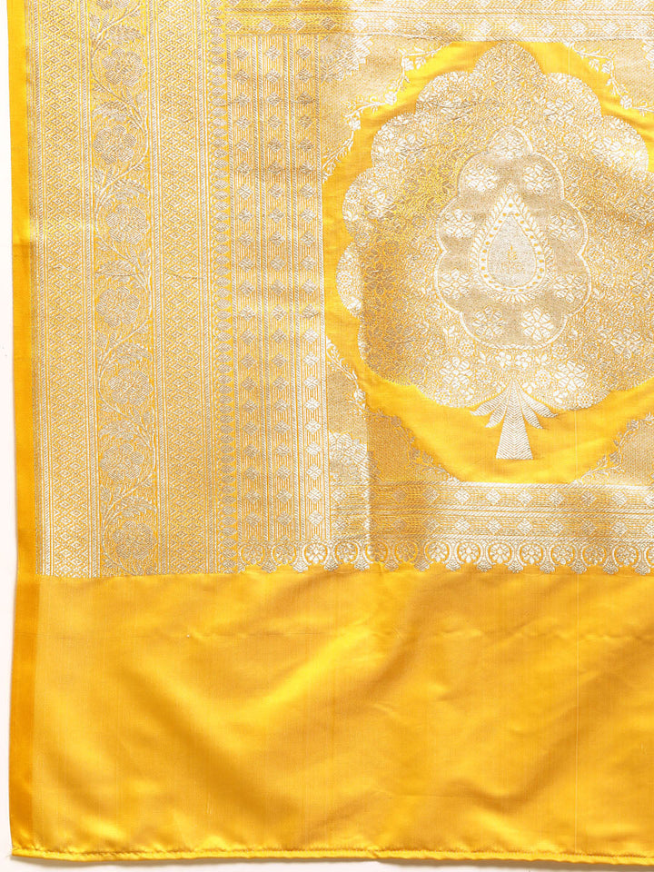 Haldi Yellow Gharchola Checked  Zari Banarasi Traditional Silk Saree