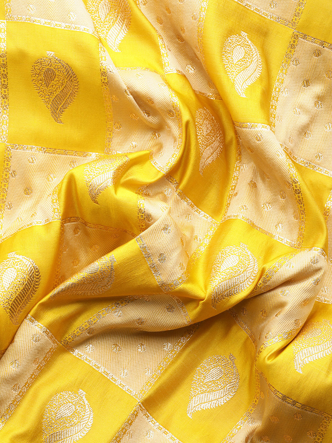 Haldi Yellow Gharchola Checked  Zari Banarasi Traditional Silk Saree
