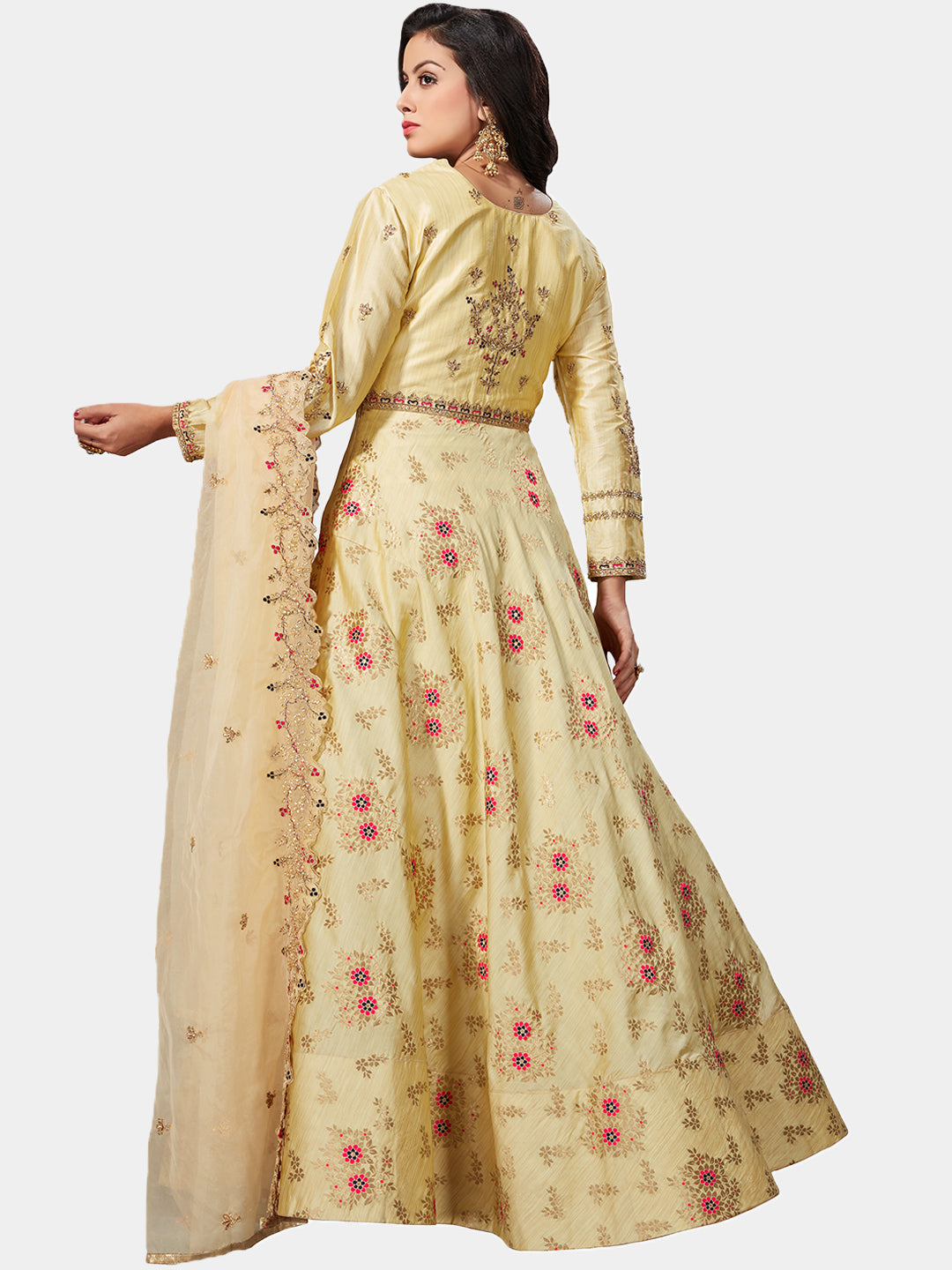 Banarasi Woven Gown with Zari Embroidered Dupatta