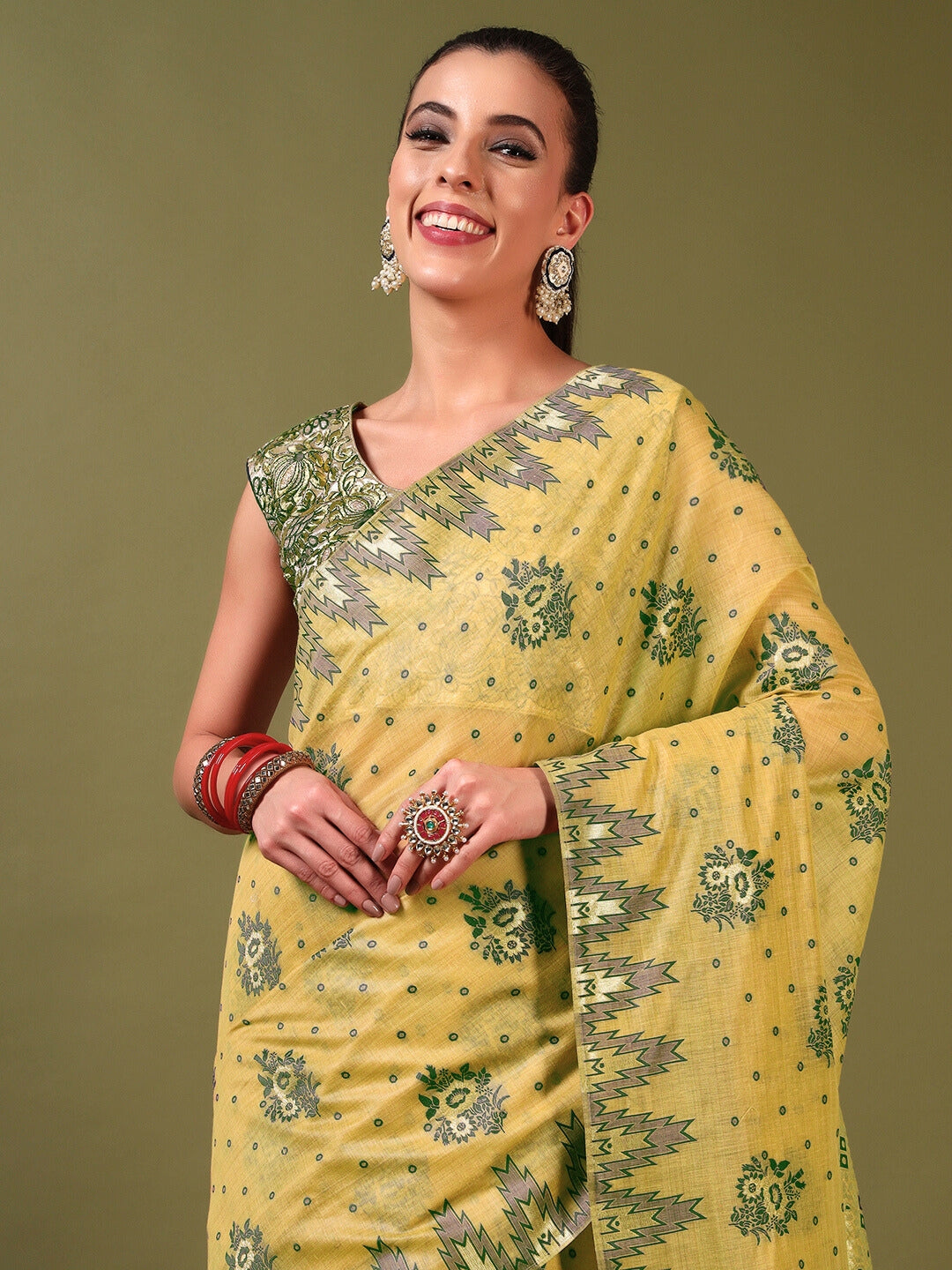 Chhabra 555 Banarasi Chanderi Jute Cotton Silk Saree with Temple Pattern Meenakari Weaving & Tassles