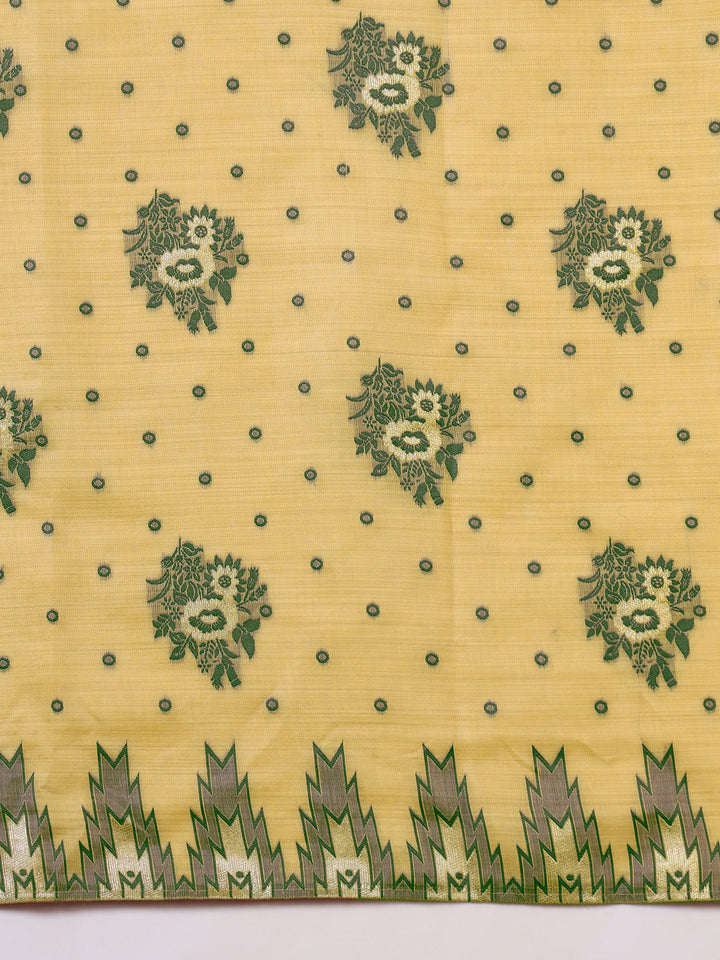 Banarasi Chanderi Jute Cotton Silk Saree with Temple Pattern Meenakari Weaving & Tassles