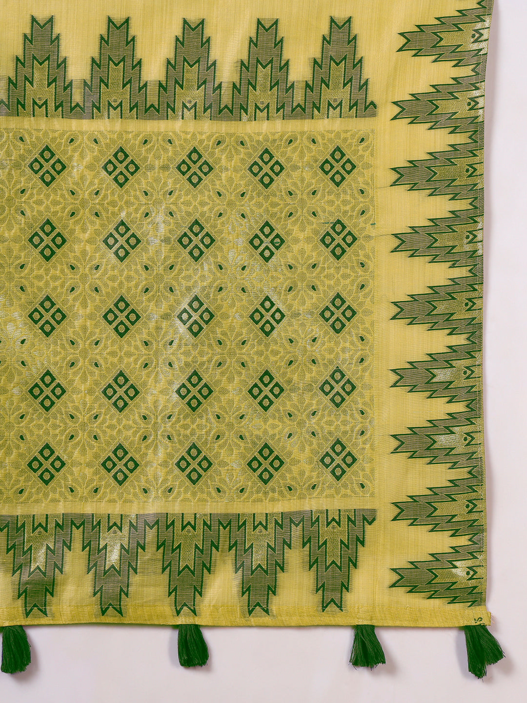 Banarasi Chanderi Jute Cotton Silk Saree with Temple Pattern Meenakari Weaving & Tassles