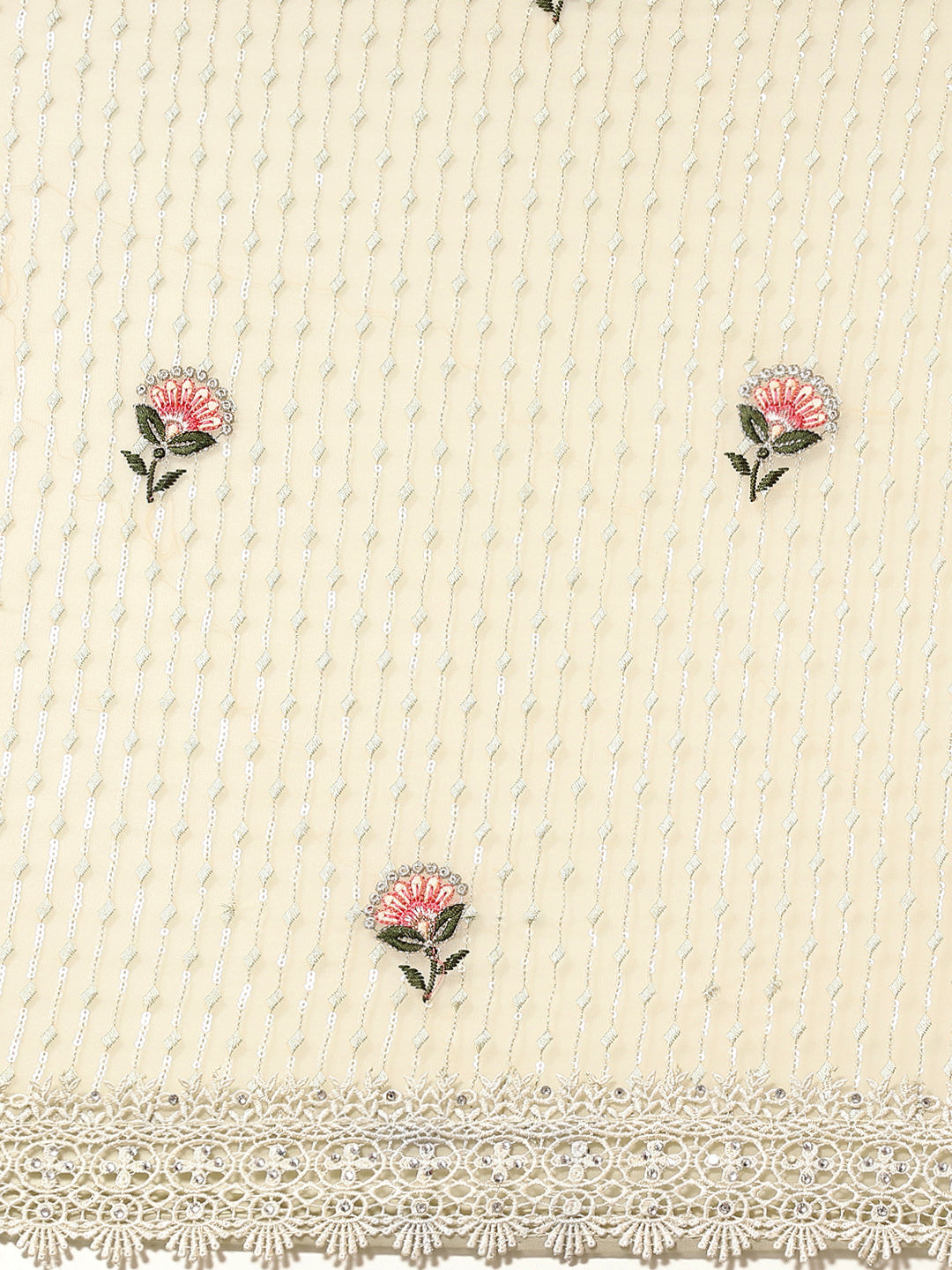 Floral Resham Embroidered Georgette Saree with Lace Embellishments