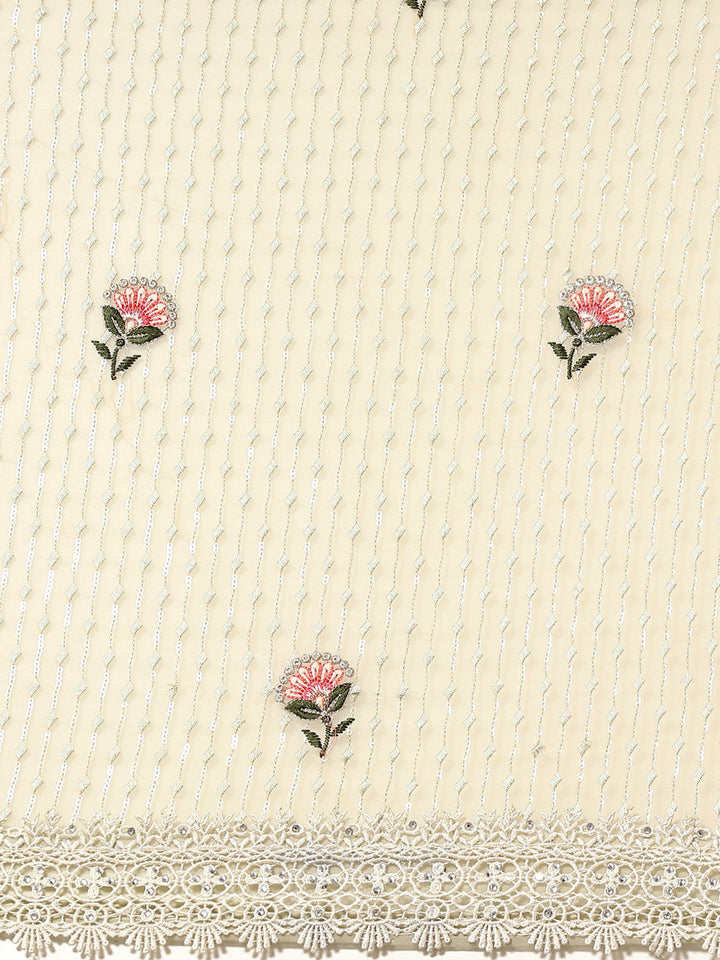 Floral Resham Embroidered Georgette Saree with Lace Embellishments
