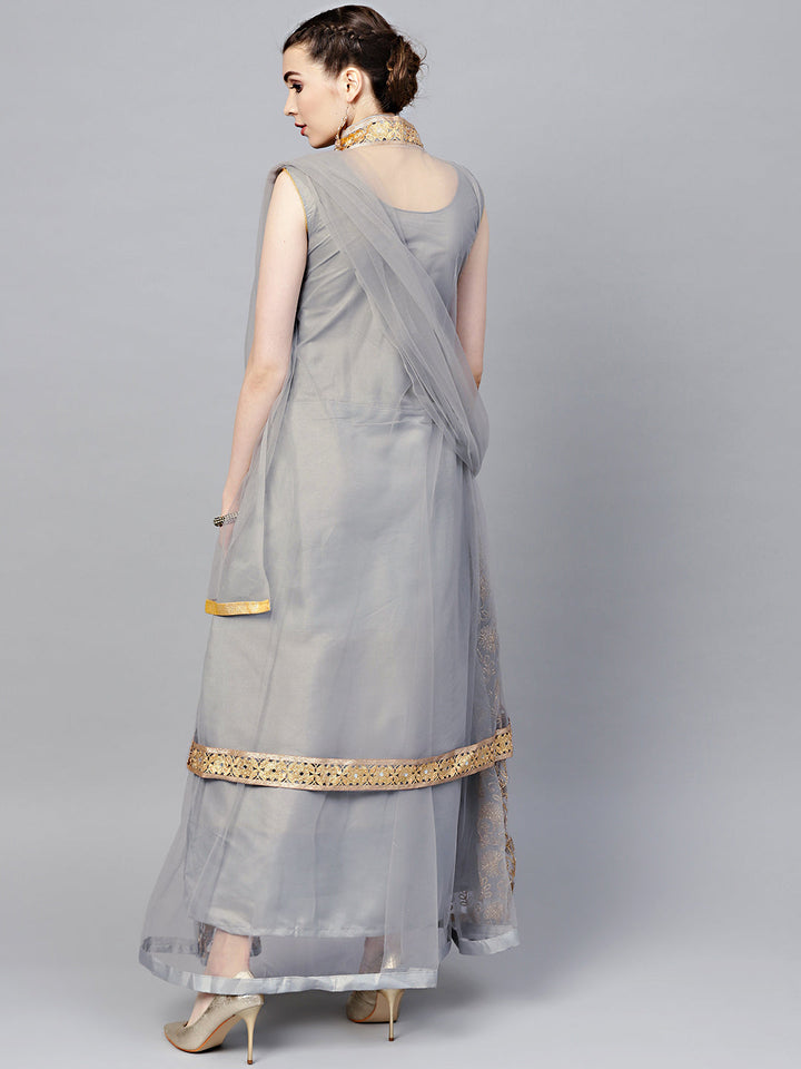 Zari Embroidered Anarkali Kurta Set with Matching Jacket