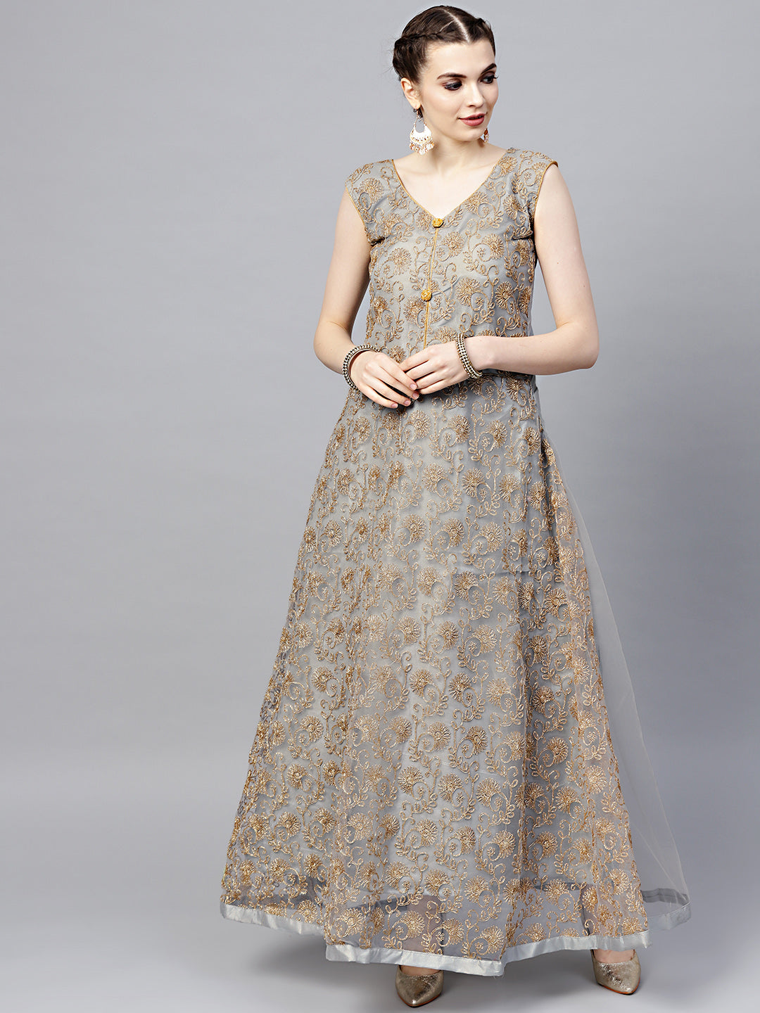 Zari Embroidered Anarkali Kurta Set with Matching Jacket