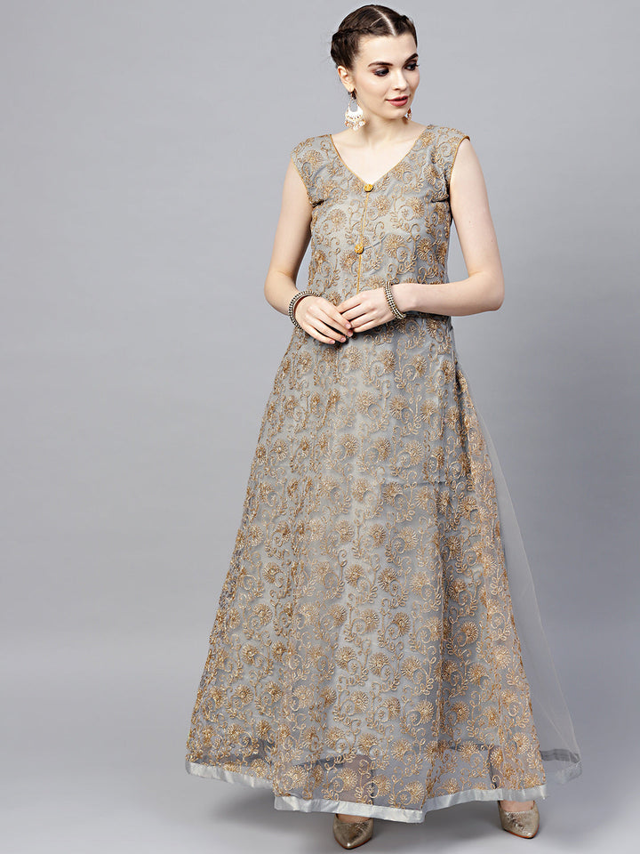 Zari Embroidered Anarkali Kurta Set with Matching Jacket