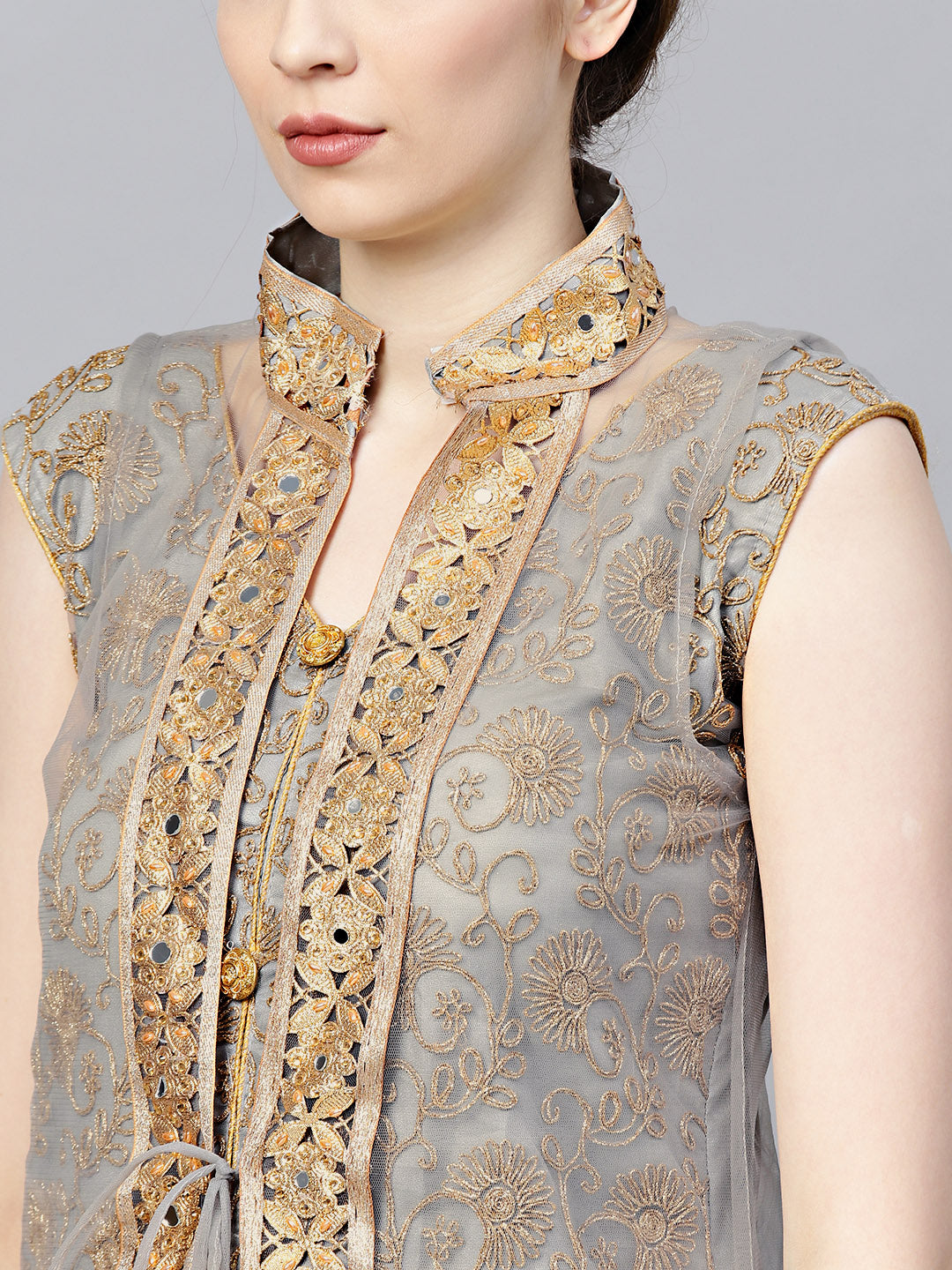 Zari Embroidered Anarkali Kurta Set with Matching Jacket