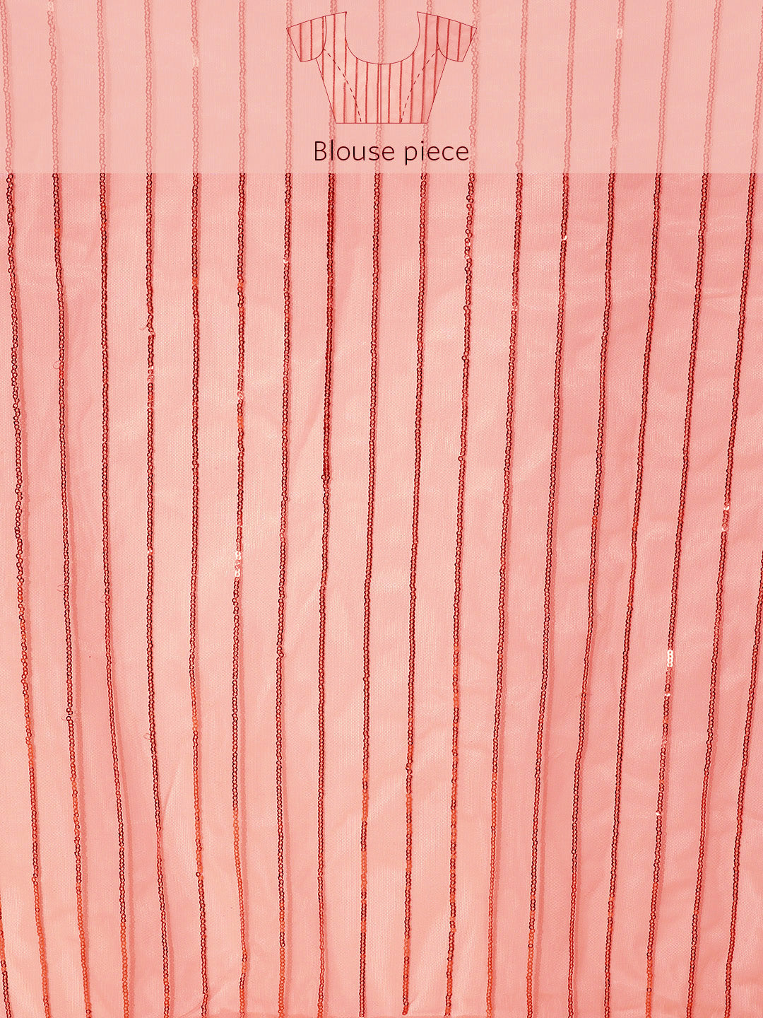 Pink Sequence Embellished Striped Pattern Net Saree with Pleats Border