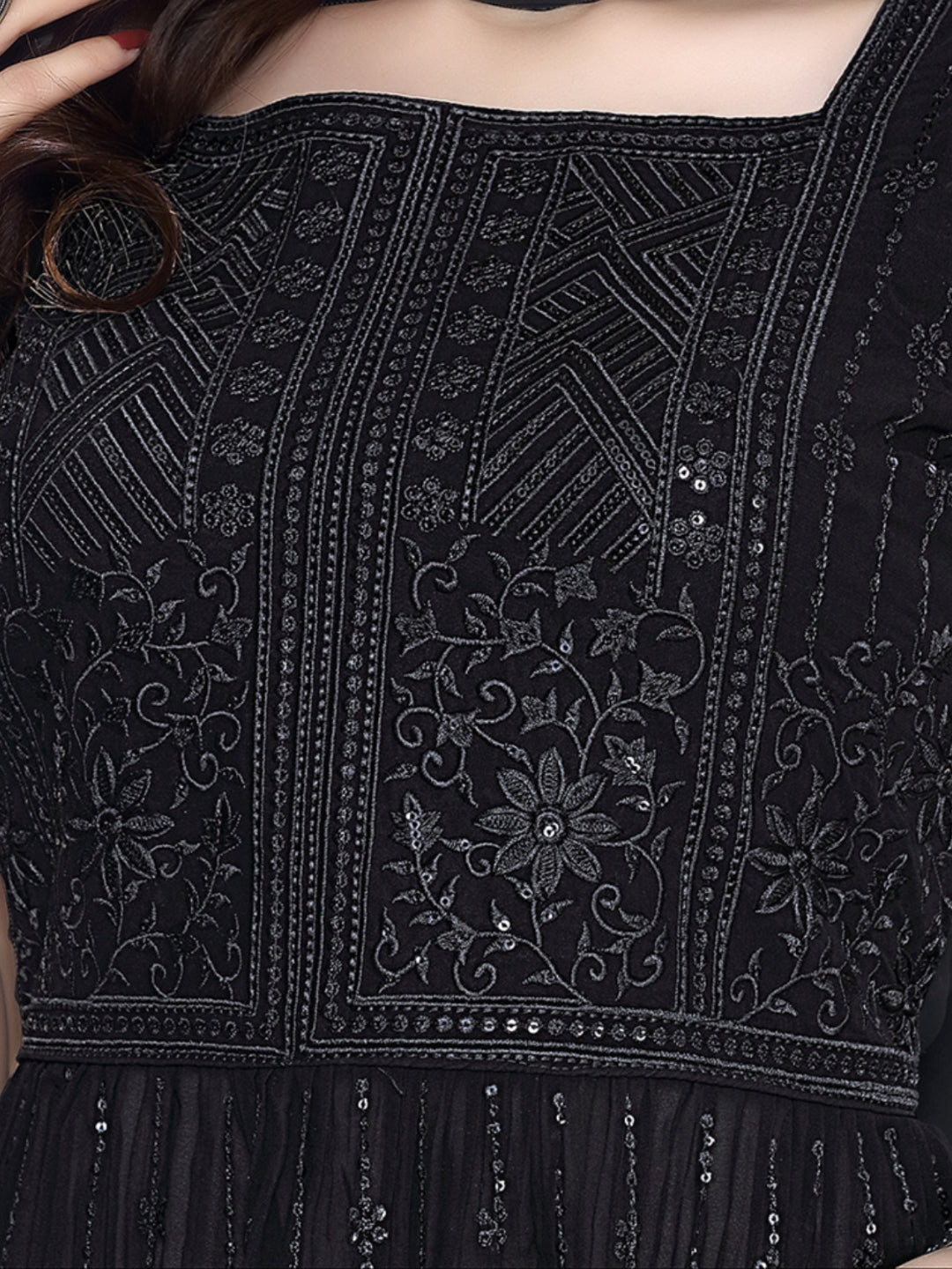 Bling Sequinned Peplum Kurta Sharara Set with Resham Zari Embroidery